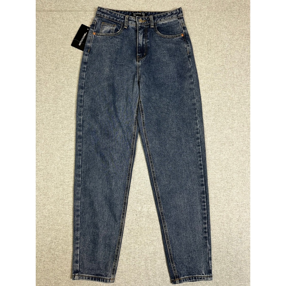 NWT Pretty Little Thing Mom Jeans Womens 4 Blue Mid Wash High Waist Denim